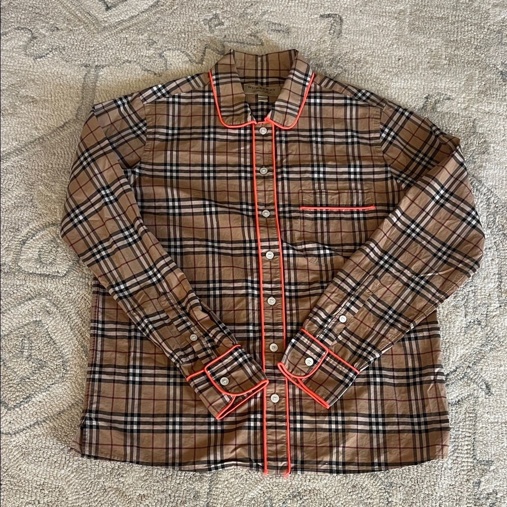 Burberry Brown Plaid Shirt with Orange Accents